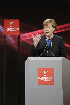 Dr. Angela Merkel, Chancellor of the Federal Republic of Germany, speaks at the Opening Cerimony of HANNOVER MESSE on 6 April 2014 in the Hannover Congress Center