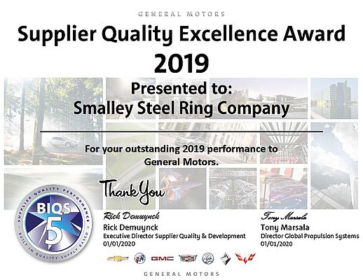 Smalley remporte le Prix d'excellence qualité fournisseur General Motors