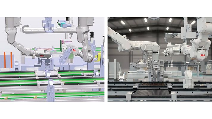 Simulation ABB Robotics RobotStudio® (gauche) comparée au nouveau RobotStudio® HyperReality (droite)