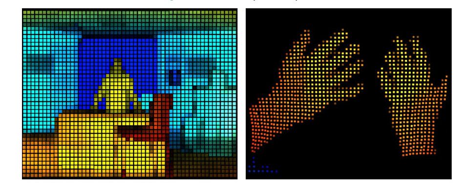 Exemples de données de sortie du module LiDAR 3D illustrant la perception spatiale de l’environnement - STMicroelectronics