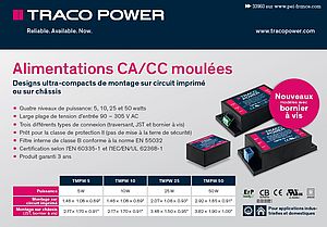 Alimentations CA/CC moulées de Traco pour montage sur circuit imprimé ou sur châssis