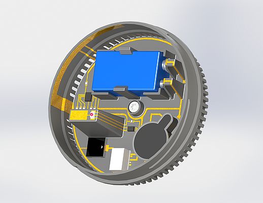 Concept de détecteur de fumée Technologie MID 3D : le support de batterie est directement intégré à la pièce moulée.