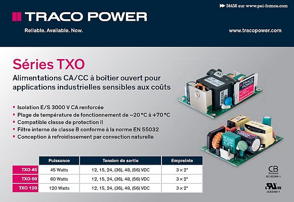 Alimentations CA/CC Séries TXO de Traco Power